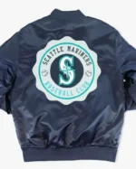 Navy Seattle Mariners Crest Satin Jacket back