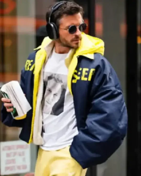 New York City Street Style Actor Jonathan Bailey Blue Hooded Jacket