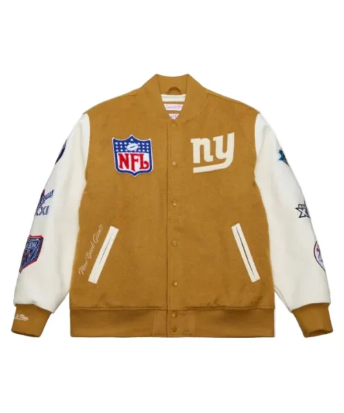 New York Giants Brown_White Dusted Varsity Jacket