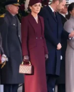 Order Ceremonial Welcome Princess Of Wales Kate Middleton Burgundy Long Wool Coat Sale