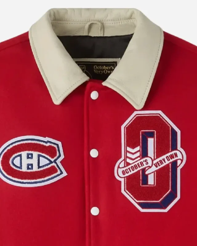 Order October’s Very Own OVO x NHL Montreal Canadiens Red Varsity Jacket For Sale