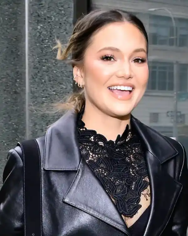 Order Olivia Holt New York City 2025 Black Leather Oversized Trench Coat Sale