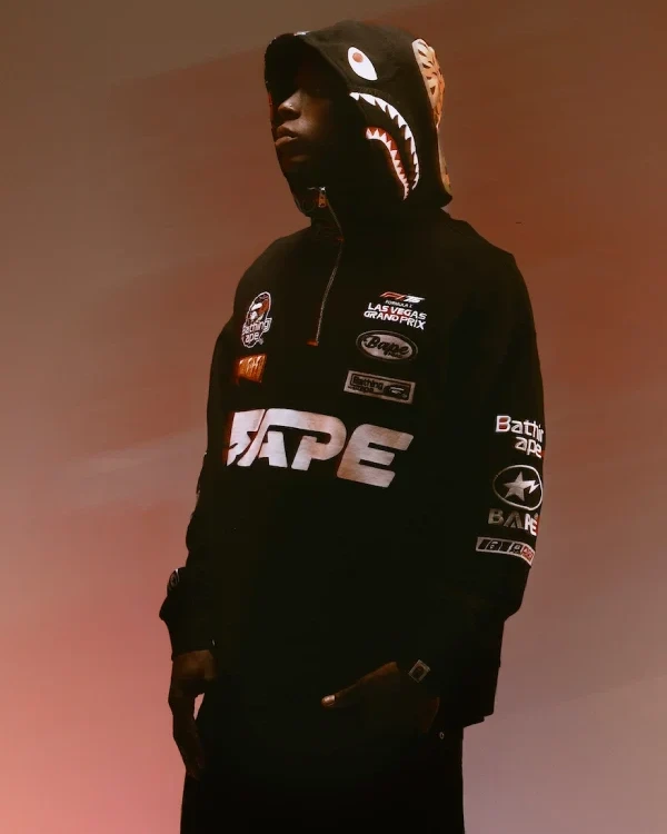 Order Recreated - BAPE x F1LVMulti Logo Shark Relaxed Fit Half Zip Black