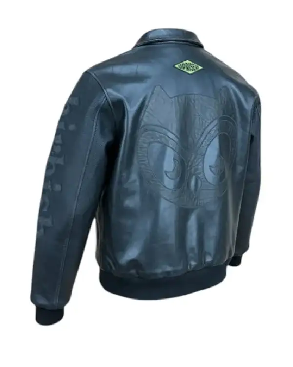 Order Recreated - Uprisers LAB x Birb Upcycled Black Leather Jacket For Sale Back
