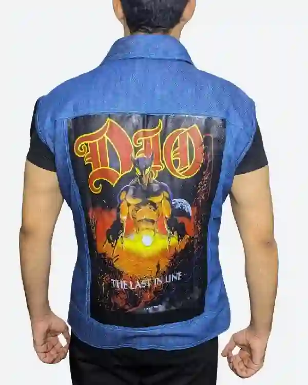 Order Rock 80s Metal & Upside-Down Style with the Joe Keery Dio Denim Vest Sale Back