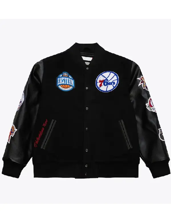 Philadelphia 76ers Black Out Team Logo Varsity Jacket