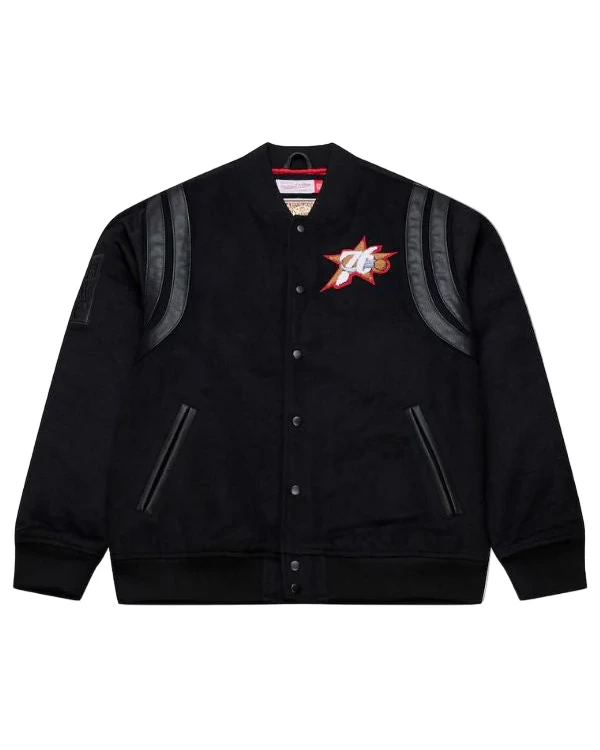 Buy Philadelphia 76ers Black Hardwood Classics Walk the Tunnel Varsity Full-Snap Jacket