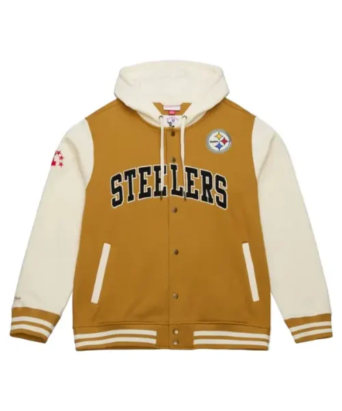 Pittsburgh Steelers Brown_White Dusted Hooded Jacket