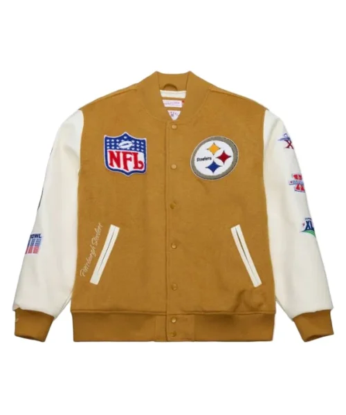 Pittsburgh Steelers Brown_White Dusted Varsity Jacket