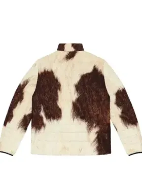 Puffer Style Cowhide Print Leather Jacket Back