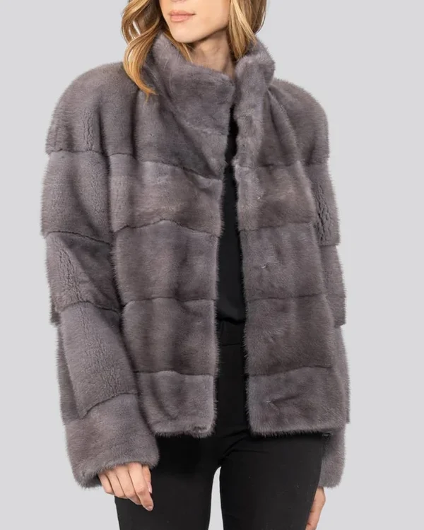 Real Blue Iris Mink Fur Jacket