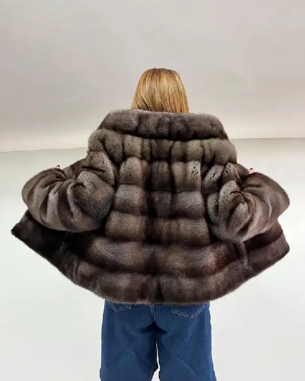 Real Brown Saga Full Skin Mink Fur Jacket Coat
