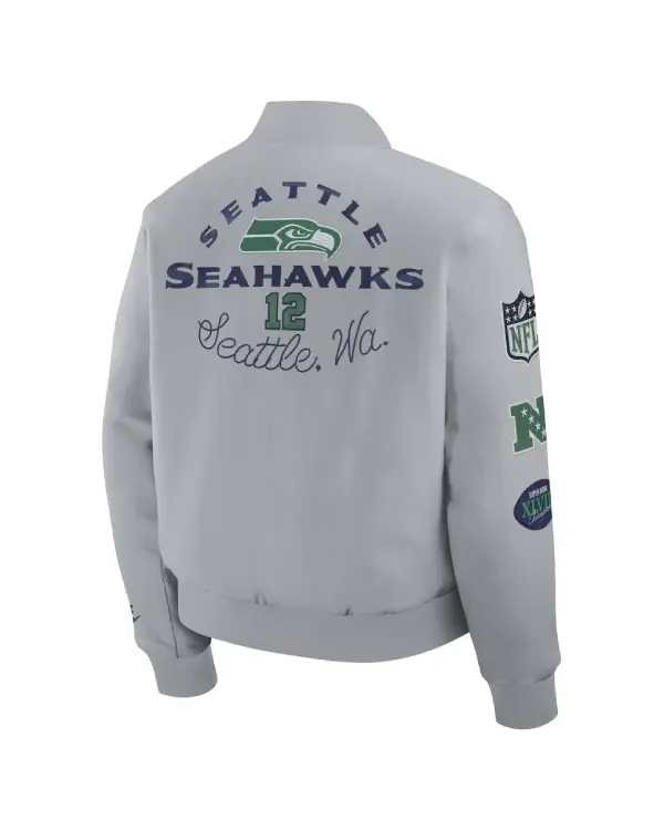 Recreation – Men’s Seattle Seahawks Nike Gray 2025 Rivalries Collection Full-Snap Varsity Jacket
