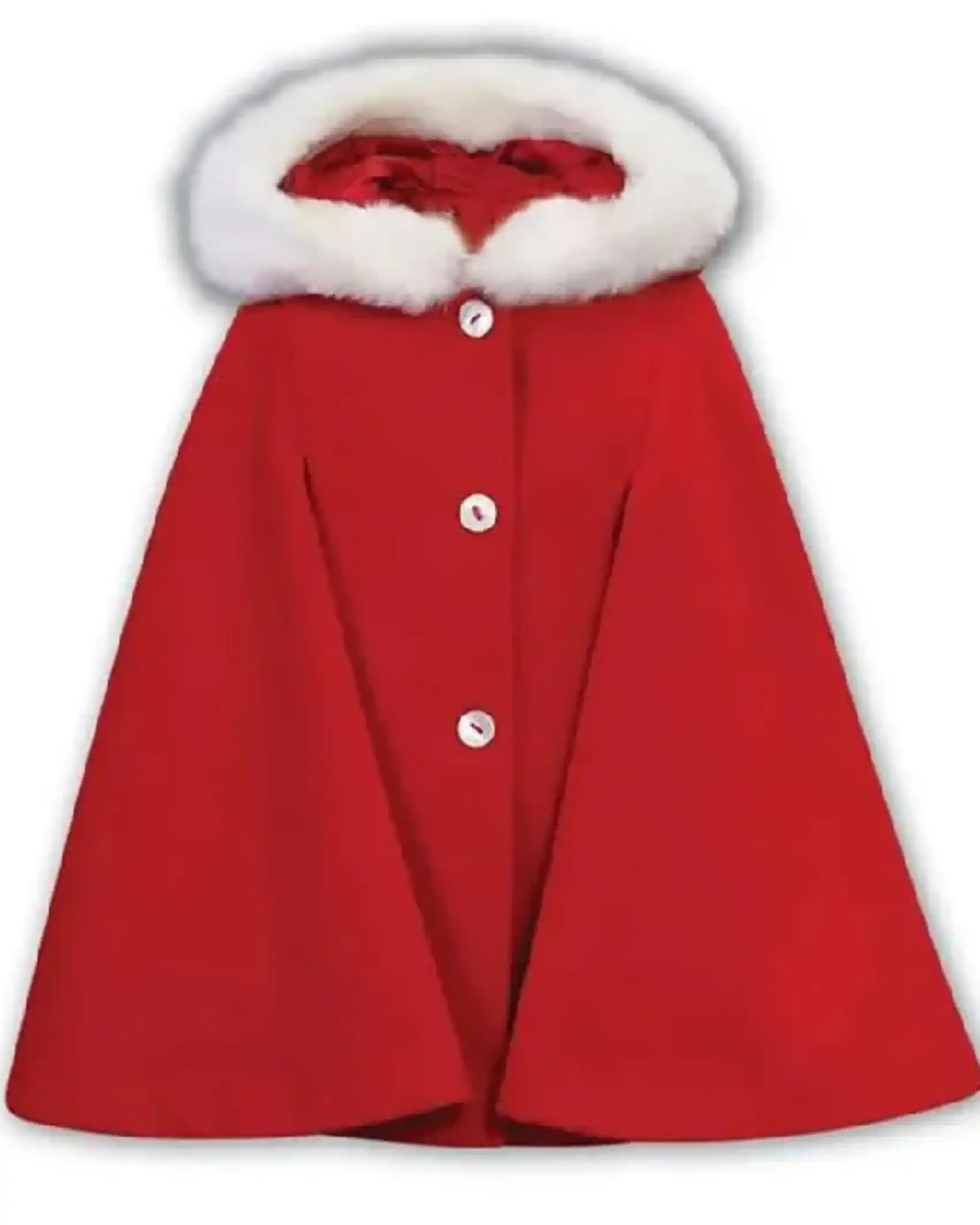 Red Winter Cape With White Faux Fur Collar