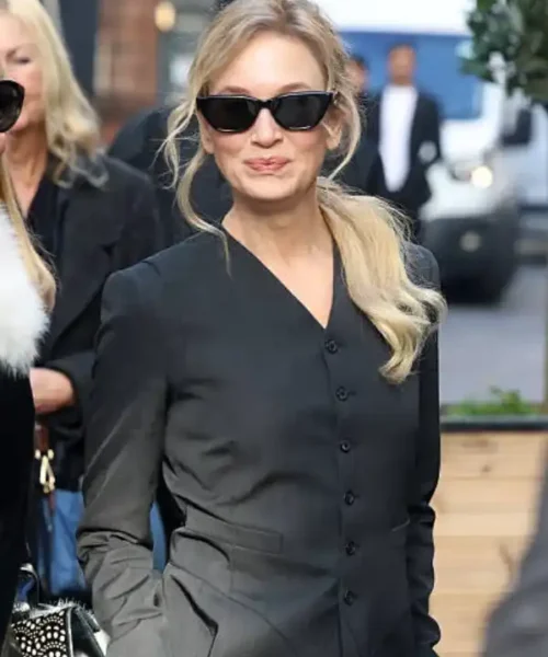 Renee Zellweger Bridget Jones Statue Unveiling Long Coat