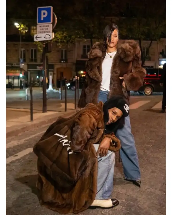 Rihanna and A$AP Rocky Brown Fur Coat
