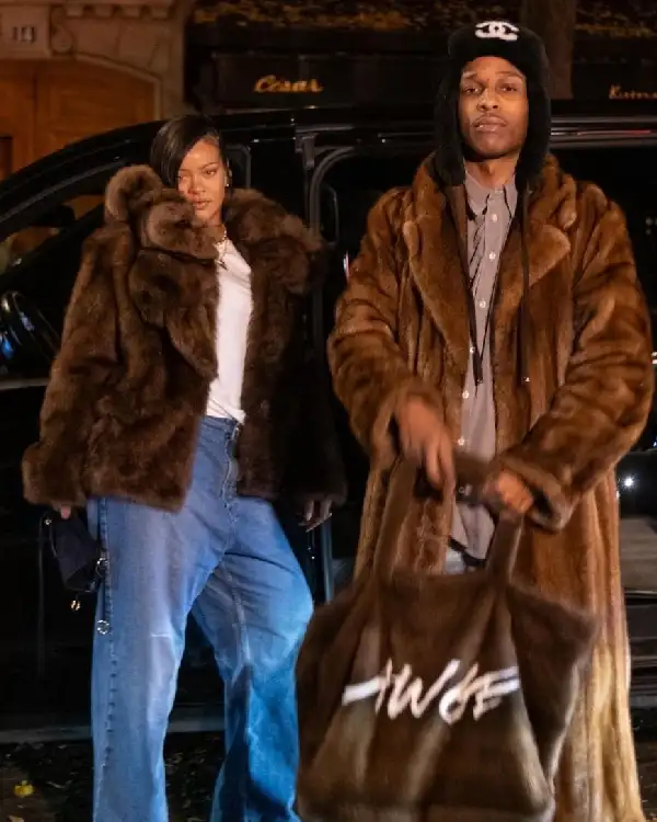 Rihanna and A$AP Rocky Fur Brown Coat