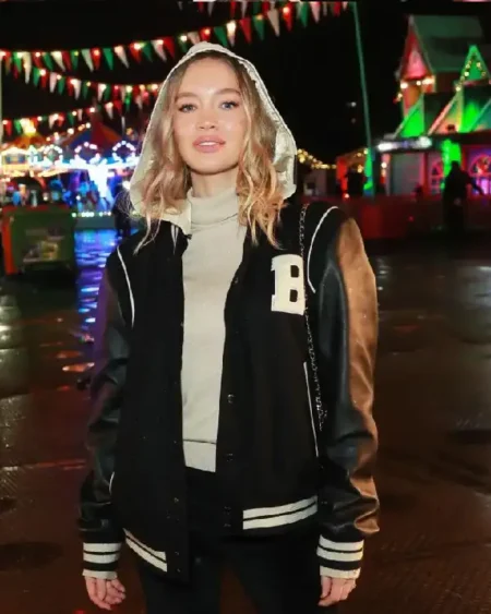 Roxy Horne Winter Wonderland 2025 White B Patch & Leather Sleeves Black Varsity Letterman Jacket
