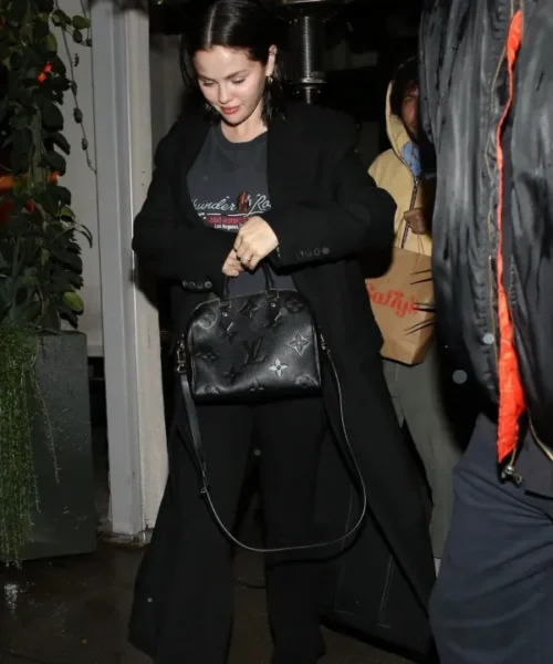 Selena Gomez Long Black Coat