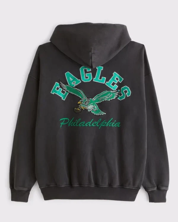 Shop Abercrombie Philadelphia Eagles Graphic Popover Black Hoodie on Sale