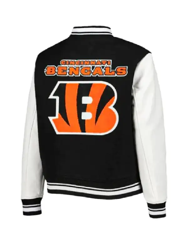 Shop Black_White Cincinnati Bengals Mash-up Full-zip Varsity Wool_Leather Jacket Sale Back
