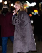 Shop Claire Danes New York City 2025 Wool Taupe Oversized Long Coat with