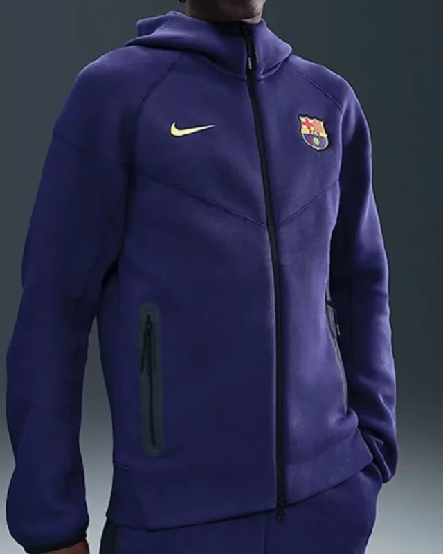Shop FC Barcelona Tech Windrunner Blue Hoodie For Sale