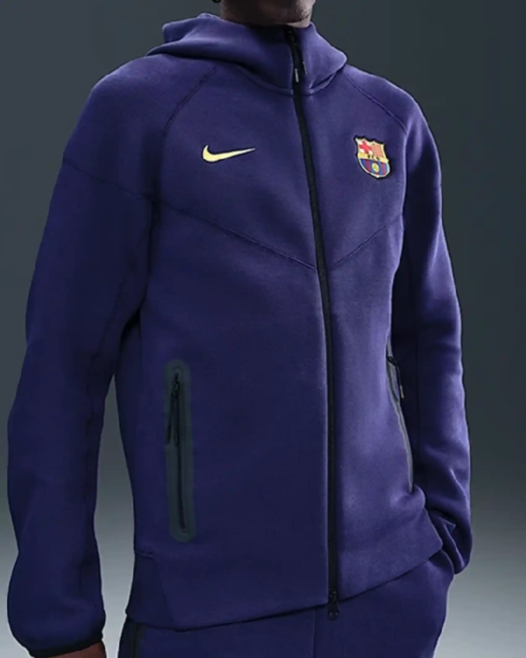 Shop FC Barcelona Tech Windrunner Blue Hoodie For Sale