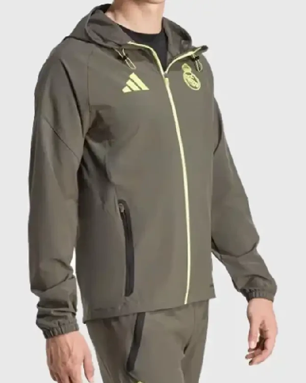 Shop FCM X Adidas Real Madrid 2025 Travel Grey Hooded Jacket