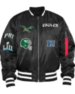 Shop Football Team Kavin Hart Philadelphia Eagles Black Satin Jacket on Sale