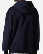 Shop Gucci Logo Print Cotton Jersey Blue Pullover Hoodie Sale Back