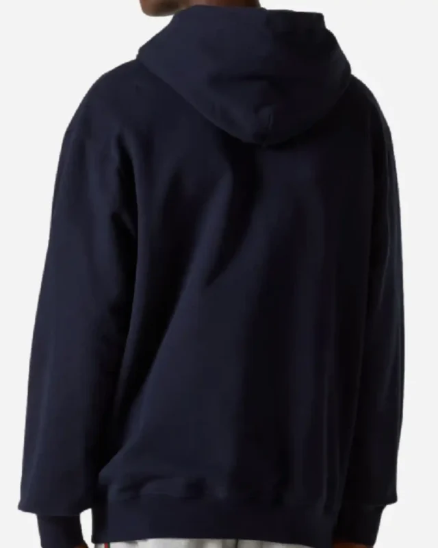 Shop Gucci Logo Print Cotton Jersey Blue Pullover Hoodie Sale Back