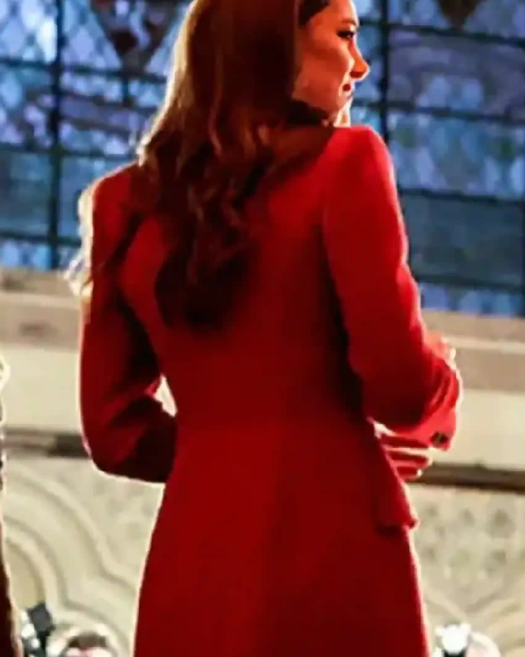 Shop Kate Middleton Christmas Carol Service Red Wool Coat For Sale Back