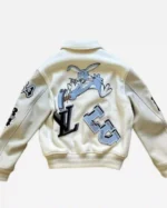 Shop Louis Vuitton FW22 Patched Bunny Cream Leather Varsity Jacket Sale