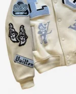 Shop Louis Vuitton FW22 Patched Bunny Cream Leather Varsity Jacket Sale Sleeves