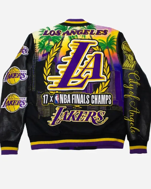 Shop Men’s Los Angeles Lakers Pro Standard Remix Black Varsity Full-Zip Jacket Sale Back