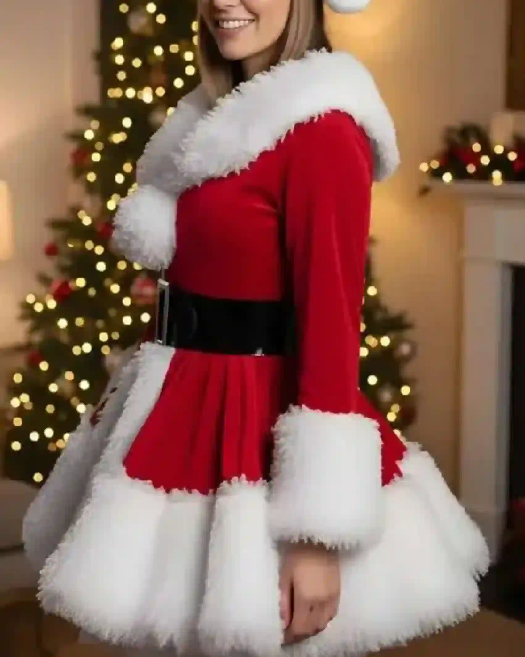 Shop Miss Santa Red Velvet Cosplay Costume Coat for Christmas Sale
