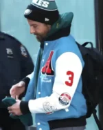 Shop New York City Actor Bradley Cooper Blue and White Letterman Varsity Jacket Sale