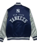 Shop New York Yankees Navy And Grey Satin Varsity Jacket Sale