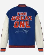 Shop OVO The Great One Wayne Gretzky Varsity Full-Snap Jacket for Men and Women Sale Blue Back