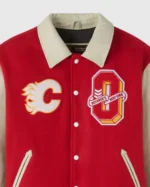 Shop October’s Very Own OVO x NHL Calgary Flames Red Varsity Jacket Sale