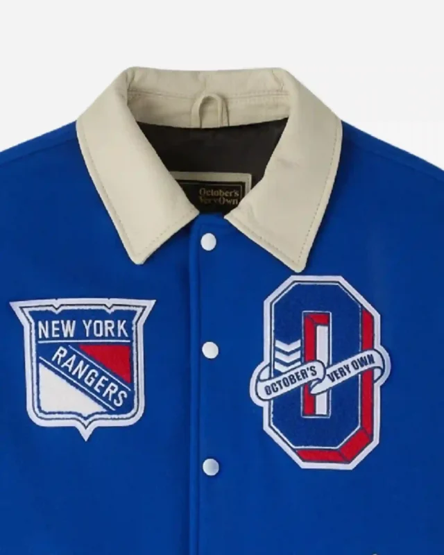 Shop October’s Very Own OVO x NHL New York Rangers Blue Varsity Jacket on Sale
