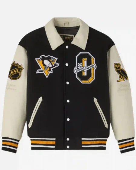 Shop October’s Very Own OVO x NHL Pittsburgh Penguins Black Varsity Jacket Sale