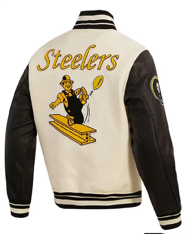 Shop Pittsburgh Steelers Retro Classic Cream and Black Varsity Jacket For Sale