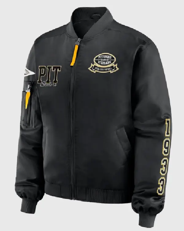 Shop Pittsburgh Steelers WEAR by Erin Andrews Black Patch Full-Zip Bomber Jacket on Sale