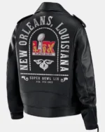Shop Rebecca Minkoff X Erin Andrews Super Bowl LIX Black Leather Biker Jacket Sale Back