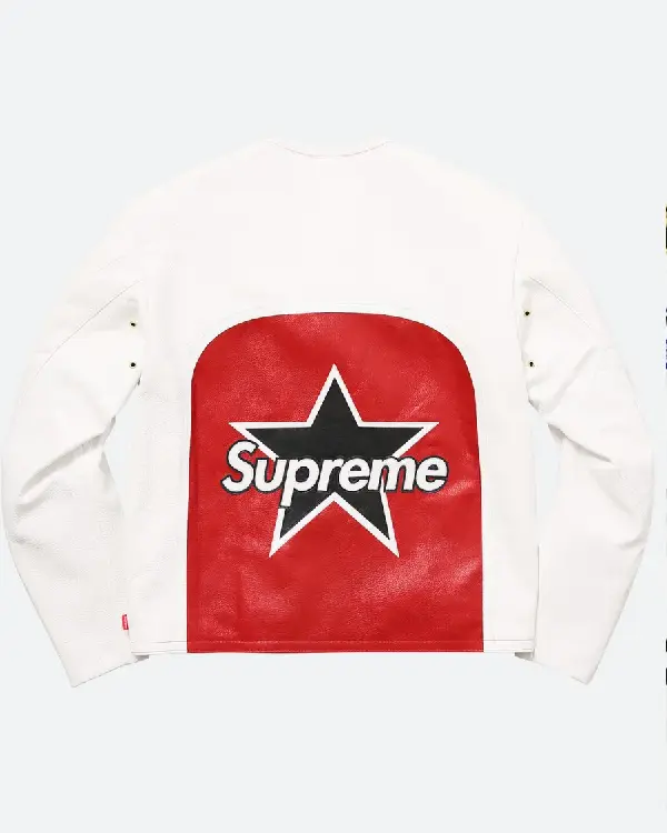 Shop Supreme Vanson Leather Star White & Red Jacket Sale