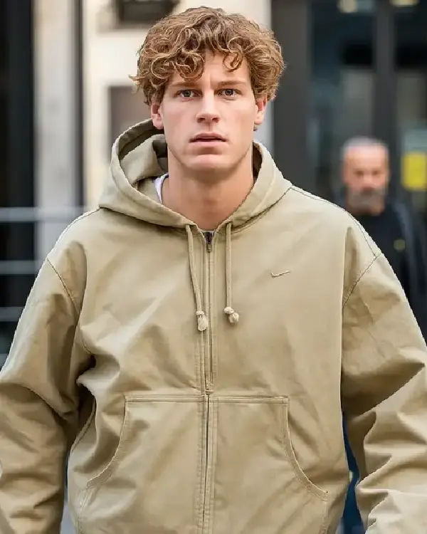 Shop Tennis Player Jannik Sinner Turin ATP Finals Beige Cotton Pullover Hoodie