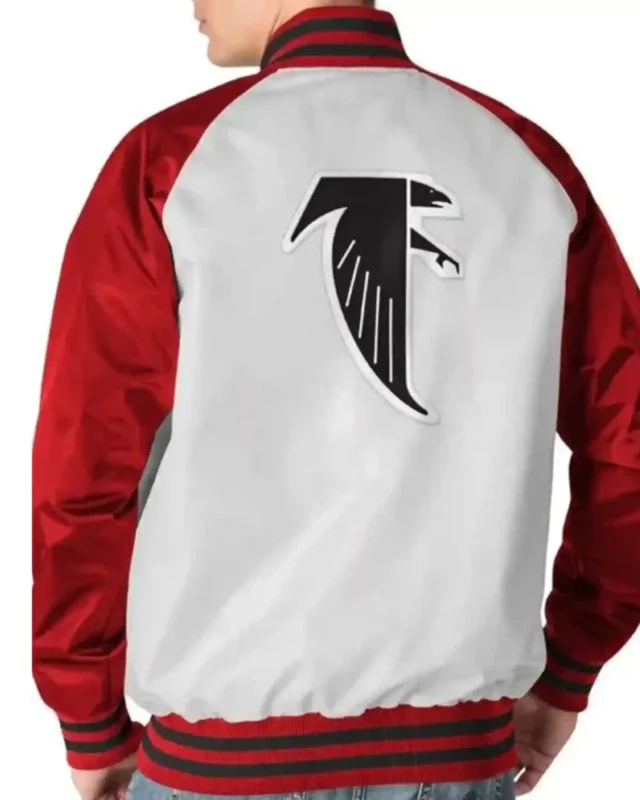 Shop Throwback Atlanta Falcons Red And White Varsity Satin Jacket Sale Back