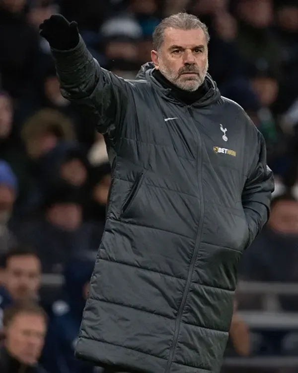 Shop Tottenham VS Leicester City Ange Postecoglou Black Puffer Jacket Coat Sale